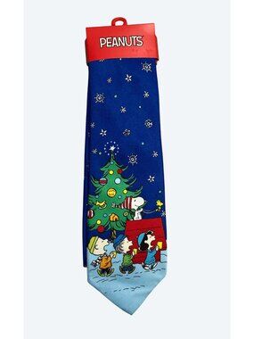 Peanuts Christmas Tree Snoopy and Friends Neck Tie Royal Navy Blue Red